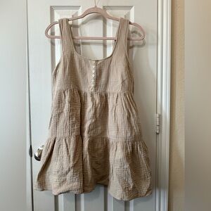Urban Outfitters Tan gauze tank tiered mini Dress S